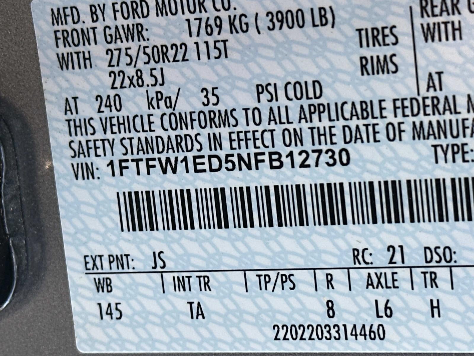 2022 Ford F-150 LIMITED 4WD SUPERCREW 5.5